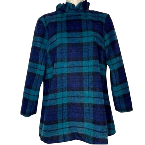 Tuckernuck Blackwatch Plaid Faye Blouse XL Bow Tie Ruffle Collar Wool Blend - Picture 3 of 13